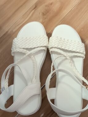 Women's Cream Braided Strap Sandals